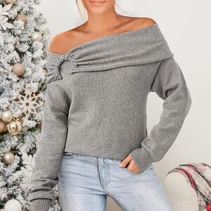 Stylish Gray Off-Shoulder Sweater